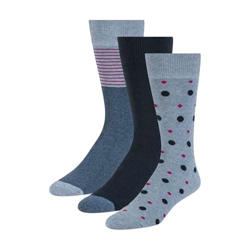 Image of Ted Baker Men's 3 Pack Pattern Crew Dress Socks, Lt Denim Heather/Navy/Cashmere Blue, One Size