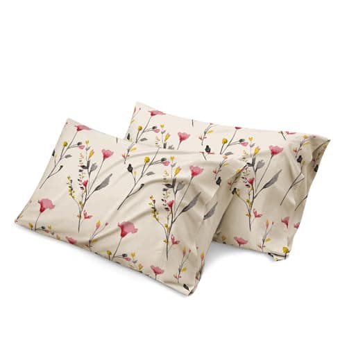Image of Shadow Sleep Pillow Case 100% Egyptian Cotton 400 Thread Count Luxury Floral Printed Flower Design Pair of Pillowcases Breathable Soft Machine Washable Bed Pillow