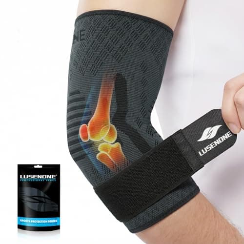 Image of Lusenone Elbow Support with Strap for Women/Men, Elbow Compression Sleeve, Adjustable Tennis Elbow Brace Support for Tennis/Golfers Elbow, Tendonitis, Arthritis Relief, Weightlifting, Gym, L
