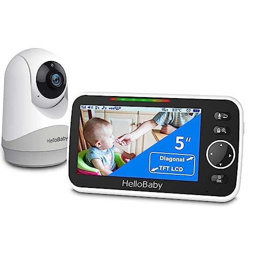 Image of HelloBaby Monitor with Camera and Audio, 5'' Large Screen with 3500mAh Battery, Remote Pan-Tilt-Zoom Camera, Two-Way Talk, ECO-Mode, Auto-Night Vision, Range up to 960ft and No WiFi