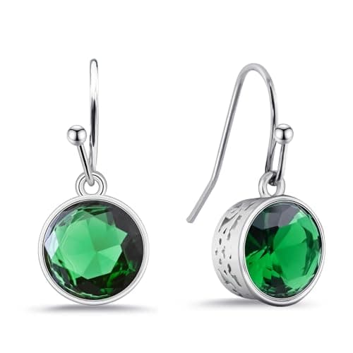 Image of Silver Emerald Dangle Earrings for Women Green Crystal Drop Earrings Hypoallergenic Handmade Dangly Earrings Green jewellery for Gifts