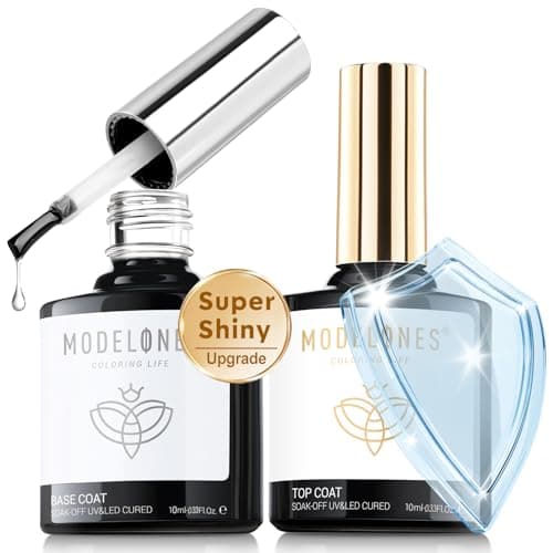 Image of Modelones Gel Top Coat and Base Coat, 2Pcs 10ml Gel Nail Polish No Wipe Top and Base Coat Set, Glossy Shine Long Lasting LED Soak Off For Home DIY and Nail Salon