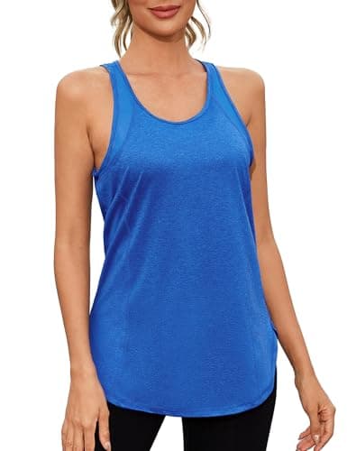 Image of Gyabnw Lightweight Workout Tops for Women Round Neck Sleeveless Vest Running Tank Quick Dry Athletic Yoga Shirts Blue