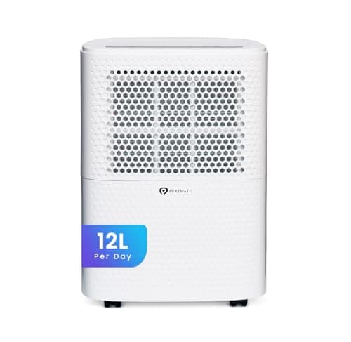 Image of PureMate 12L/Day Dehumidifier with Air Purifier, Digital Humidity Display, 12 Litre, Continuous Drainage with Drainage Hose and 24Hr Timer - For Home & Office, Damp, Mould Control, Laundry Drying