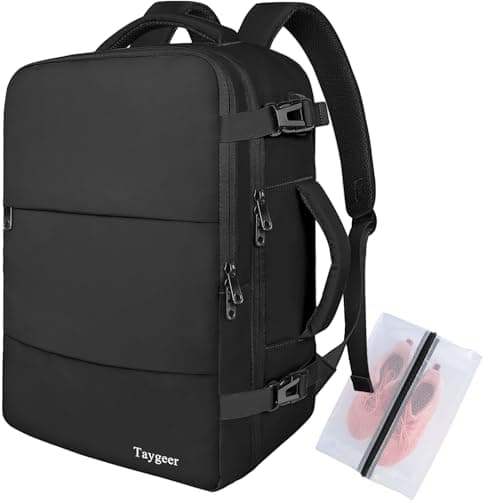 Image of Taygeer for New Ryanair Cabin Bags 40x30x20 Underseat, Travel Backpack Cabin Size, Rucksack for Plane Hand Luggage Backpack for Travelling, Ryan Air Cabin Bag 40x30x20 with Separate Shoe Pouch, Black