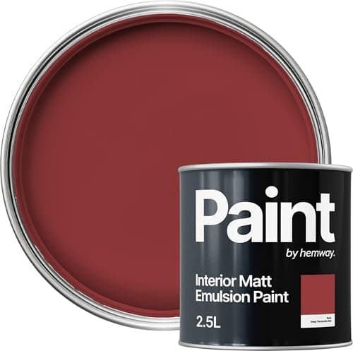 Image of Hemway Deep Terracotta Red Paint 2.5 L, Indoor Matt Finish, One Coat, Wall Paint, Acrylic & Water-Based Emulsion, Quick Dry & High Coverage for the Kitchen, Bathroom & Bedroom Walls & Ceiling
