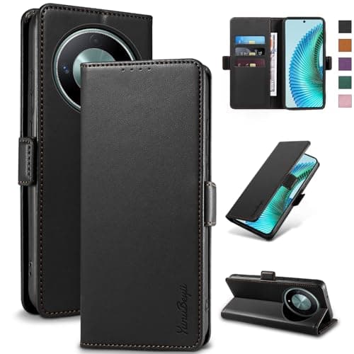 Image of Yunubeyii Wallet Flip Case for Honor Magic 6 Lite - [RFID Blocking] Luxury PU Leather Card Holder Magnetic Phone Cover with Kickstand,Shockproof Protective Case,Black
