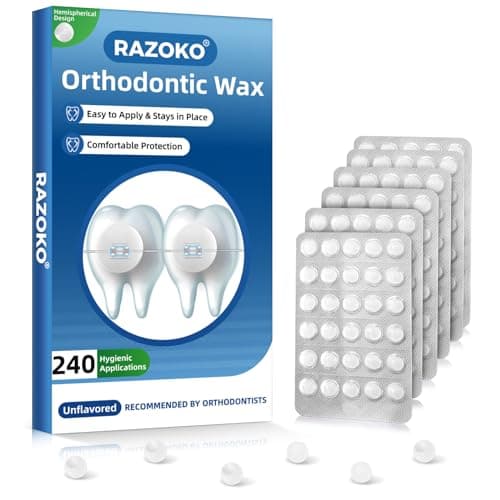 Image of RAZOKO Orthodontic Wax for Braces - 240 Dental Wax Dots, Hygienic Individual Wraps, Strong Adhesion for Brackets & Wires​, Unflavored
