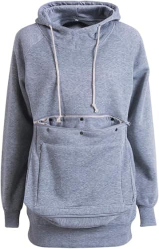 Image of WZDD Men Women Pet Pouch Hoodie Long Sleeve Big Kangaroo Pocket Pullover Cat Puppy Holder Hooded Sweatshirt,Grey,XXL