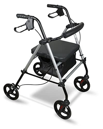 Image of Aidapt Rollator 4 Wheel with Seat,Lightweight,Padded Backrest,Height Adjustable,Ergonomic Handle Brakes,Shopping Bag,8" Puncture Proof Wheels,Folding,Elderly Mobility Aid,NO Tools Required