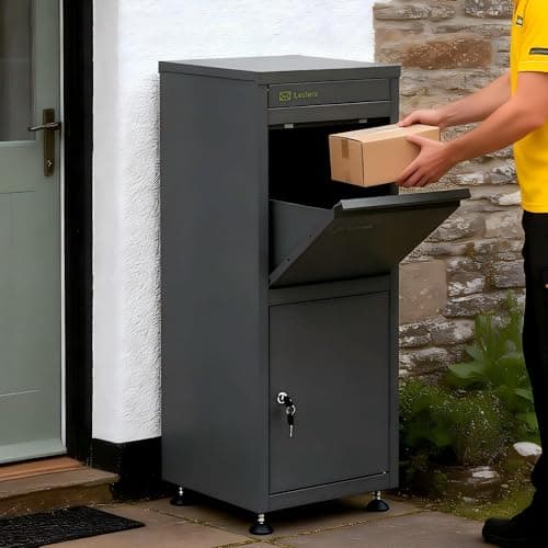 Image of Homullel Outdoor Secure Parcel Delivery Box for Home, Letter Mail Post Box for Outside, External, Waterproof, Anti-Theft, Floor Mounted, for Large Parcel Drop (Dark Grey, Large)