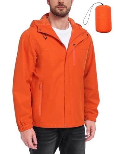 Image of heekpek Mens Waterproof Jacket Rain Coat Lightweight Jackets for Men UK Outdoor Windbreaker Packable Rain Jacket Multi-Pockets for Casual Daily Hiking,Orange,XL