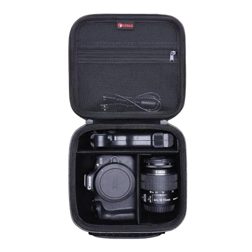 Image of XANAD DSLR Hard Cameras Case Canon EOS 2000D/ 4000D DSLR, EOS Rebel T7 /R100 /R50 /R5 /R6 Mark II /R7 /R8 /90D /5D Mark IV Camera, Lens, Tripod, with 3 Pieces of Dividers and Shoulder Strap-Black