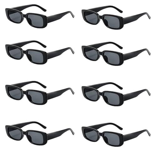 Image of BAGUBDR 8 Pcs Rectangle Sunglasses, Square Sunglasses, Black Sunglasses, Black Glasses for Everyday Wear, Protection and Lightweight Frame Design