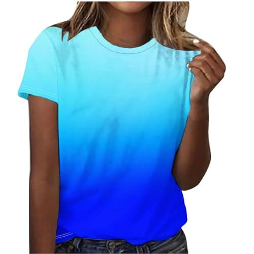 Image of Womens Top Women's T Shirts Blouses Crew Neck Thin Short Sleeve Breathable Gradient Printing Activewear Clothes Loose Fit Thin Tees Tunic Casual