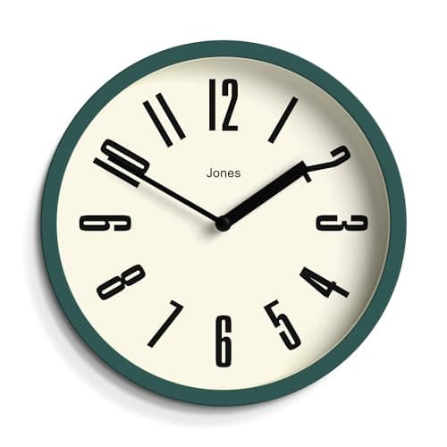 Image of Jones Clocks® Hot Tub wall clock | Small retro round clock | 20cm | Dark green | Easy to read numbers | Ideal for kitchen, office, children’s room or any small space