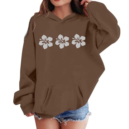 Image of Huihong Children's Sweatshirt Hoodie Kids Girls Floral Cute Graphic Winter Long Sleeved Tops Pullover Hoody for Girls Oversized School Comfy Casual Jogging Blouse 2-13 Years (Coffee, 12-13 Years)
