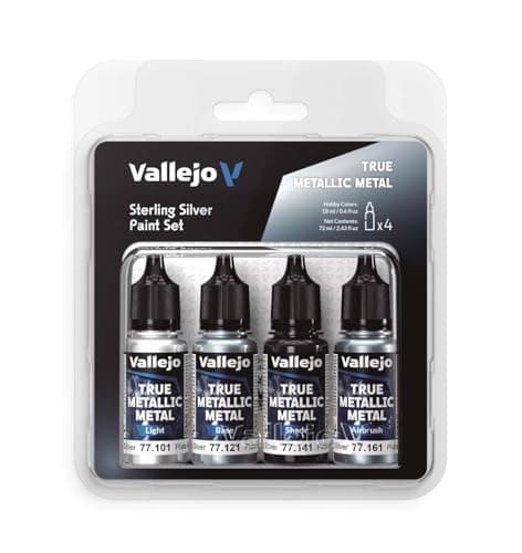 Image of Vallejo True Metallic Paint Set, 4 Colors for Metal Painting, Includes Base, Light, Shade, Airbrush, BSL System for Consistent Results