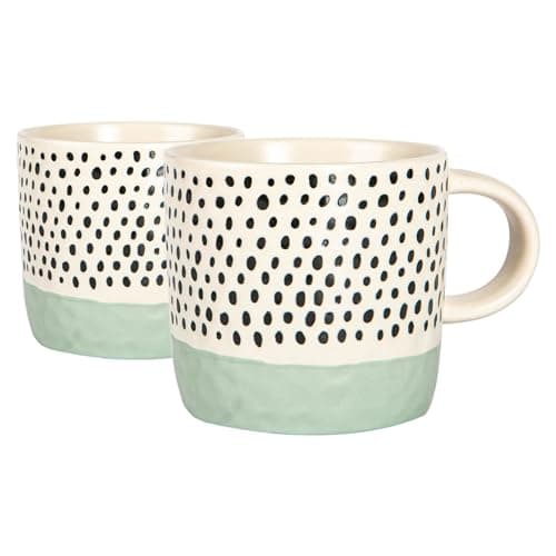 Image of Nicola Spring Ceramic Coffee Mugs Set - 385ml - 2pc Blue Dipped Dots Stoneware Coffee Cups Dishwasher & Microwave Safe Large Tea Mugs for Hot Drinks, Hot Chocolate, Tea