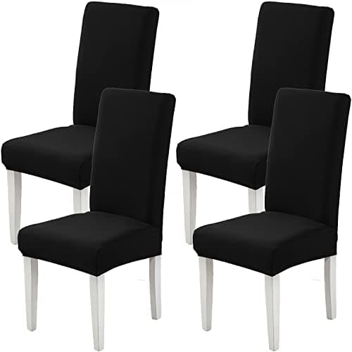Image of Xundefeng Black Dining Chair Covers Set of 4 Stretch Slipcovers Elastic Chairs Cover for Kitchen Dining Room