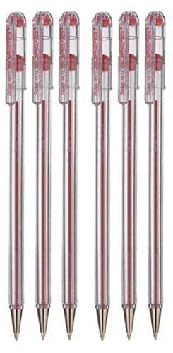 Image of Pentel Superb Ballpoint Pen Ball Point Pens 0.7mm Nib Tip 0.25mm Line Width Fine Line Refillable Ink BK77 - Red Ink (6)