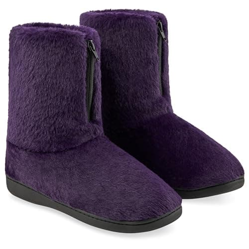 Image of CityComfort Womens Slippers Fluffy Boot Slippers Indoor House Shoes for Women and Teenagers Non Slip Sole Gifts for Her (Purple, 6 UK)