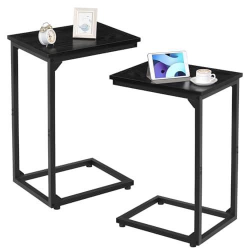Image of AMHANCIBLE C-Shaped Side Table, Bedside Table Set of 2, End Tables for Small Spaces, Sofa Coffee Table with Metal Frame for Living Room, Bedroom, Black UHET02CBK