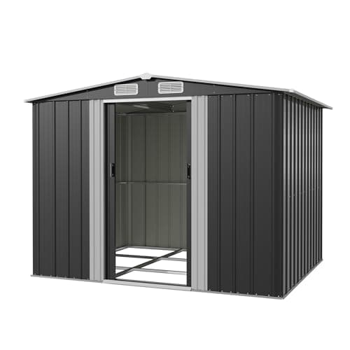 Image of Devoko 8x6ft Metal Garden Shed with Easy Assembly, Large Outdoor Storage Shed, Weatherproof Steel Tool Shed for Garden Tools, Bicycles, Lawn Mowers, Backyard, Patio & Allotment -Black