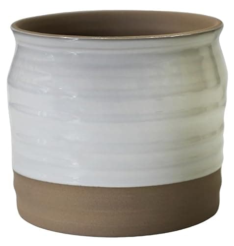 Image of Ivyline Puro Lipped Gloss Ripple Planter in White - Premium Stoneware - Textured Ceramic Indoor Pot for Houseplants - H19cm x D21cm
