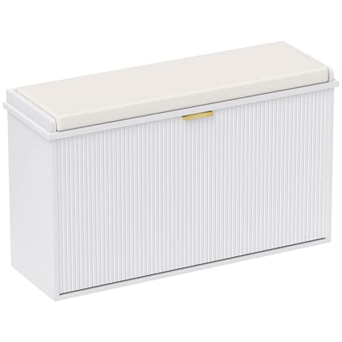 Image of HOMCOM Shoe Bench with Padded Seat Cushion and Flip-Drawer, Shoe Cabinet Holds up to 120kg for Hallway, Entryway and Porch, 80x26x47.5cm, White