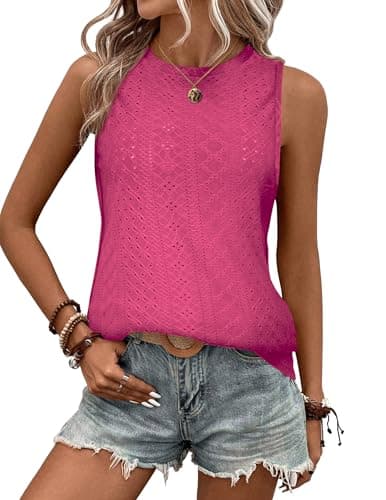 Image of Zeagoo Womens Tank Tops Sleeveless Summer Shirts Blouse Loose Casual Vest Tops Rose Pink L