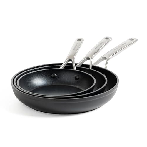 Image of KitchenAid Forged Hardened Hard Anodized PFAS-Free Ceramic Non-Stick, 20 cm, 24 cm and 28 cm Frying Pan Set, Induction, Oven Safe up to 220°C, Black