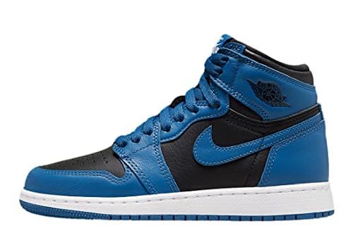 Image of Nike Kids Air Jordan 1 Retro High OG GS Basketball Shoe, Dark Marina Blue/Black-white, 4 UK