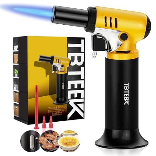 Image of TBTeek Blow Torch with Visual Fuel Gauge, One-Hand Operation Butane Torch with Adjustable Flame, Refillable Torch Lighter for Cooking, Soldering, Crafts (Butane Gas Not Included)