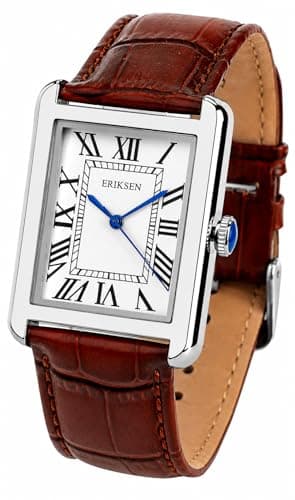 Image of ERIKSEN Mens Vintage Retro Rectangular Silver Analog Quartz Dress Watch CMSBRN