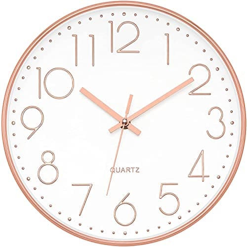 Image of Foxtop Wall Clock 12 Inch Silent Non Ticking - Rose Gold Analogue Clock with Large Numbers, Battery Operated Quartz Movement for Bedroom, Kitchen, Living Room, Office