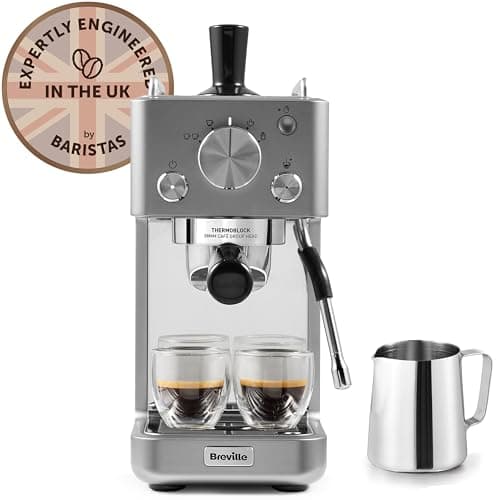 Image of Breville Barista Slimline Espresso Machine | Integrated Milk Frother | Compact Coffee Maker for CappuccinosLattes & More | 15 Bar Pump | Silver [VCF185]