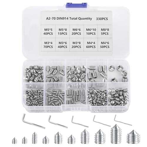 Image of 330 Pcs Cone Cup Point Grub Screws, M3/M4/M5/M6/M8 Hex Head Socket Screws Set Assorted, Mixed Stainless Steel Metric Threads with Internal Hex Drive for Door Handles, with 5 Pcs Allen Key
