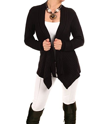 Image of Blue Banana Women's Ribbed Long Sleeved Waterfall Cardigan - Black Size 16