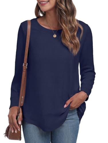 Image of GRECERELLE Sweatshirts for Women UK Crew Neck Long Sleeve Tops Women Casual Tunic Tops Shirts (Navy Blue, M)