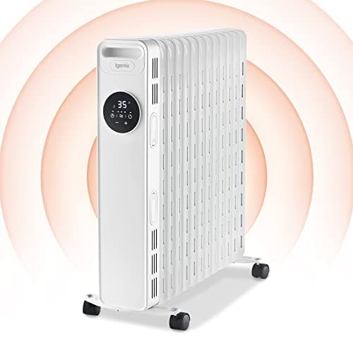 Image of Igenix IG2626 Digital Oil Filled Radiator, 2.5kW/2500W 13 Fin Electric Heater with Remote Control, 3 Adjustable Heat Settings & Overheat Protection, White