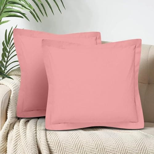 Image of CharlottelyHues Set of 2 Pillow Shams 1000 Thread Count European Square Pillow Covers 100% Egyptian Cotton Cushion Covers Hotel Quality Natural, Soft Bed Pillow Shams - (Euro 26''x26'', Mystic Rose)