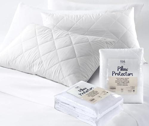 Image of K&A® Quilted Pillow Protectors 2 Pack Zipped | Ultra Luxe, Soft, Noiseless and Breathable Microfiber Pillow Case Protector | Hypoallergenic and Anti Allergy Pillow Protectors | UK Standard 48x74 CM