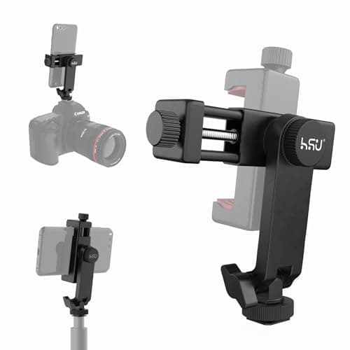 Image of HSU Camera Phone Mount with Cold Shoe, Universal Cell Phone Holder Bracket, Phone Tripod Mount Adapter for Smartphone within 2.3-4.0 Inches,Phone Clamp for Mobile Photography