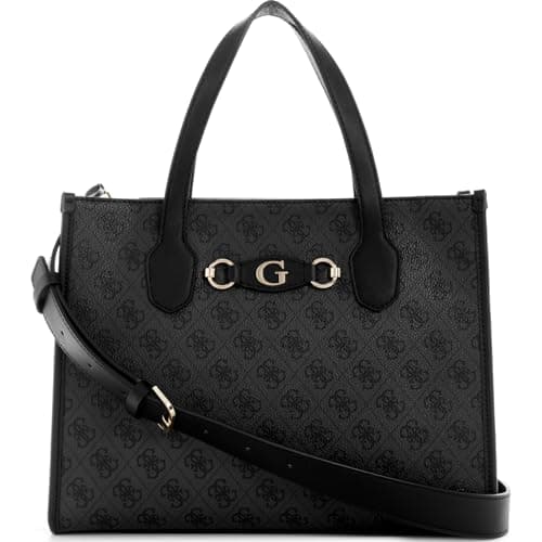 Image of GUESS Womens Izzy 2 Comp Tote Handbag, COAL LOGO, One Size, Izzy 2 Comp Tote