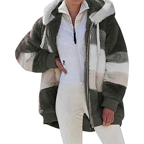 Image of Dawwoti Women Thermal Fleece Hoodie Warm Plush Jacket Zip Cardigan Winter Jumper Thick Coat Army Green