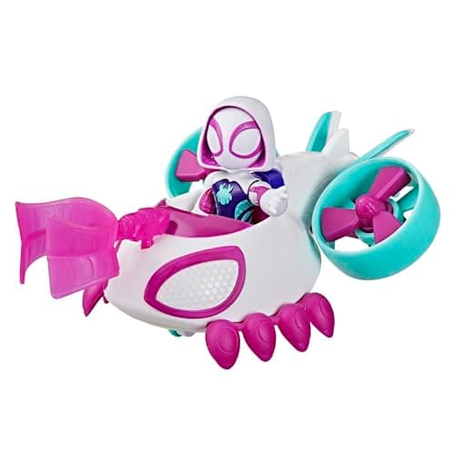 Image of Marvel Spidey and His Amazing Friends Ghost-Spider Copter Toy Vehicle with 7.6-cm (3 inch) Action Figure & Accessory, Super Hero Toys, Children Ages 3+, Purple