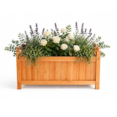 Image of GARDEN TIME Large Wooden Rectangular Planter Box – Outdoor Raised Garden Bed Planter Trough with Slatted Cover & Ball Top Finials – Fir Wood Plant Pot for Flowers, Herbs, Vegetables & Patio (1)
