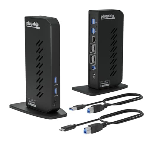 Image of Plugable Dual DisplayPort & HDMI Docking Station - USB 3.0 & USB-C Laptop Dock for Dual Monitors, DisplayLink, Mac (Driver Required), ChromeOS & Windows, Gigabit Ethernet and Audio (UD-6950Z)