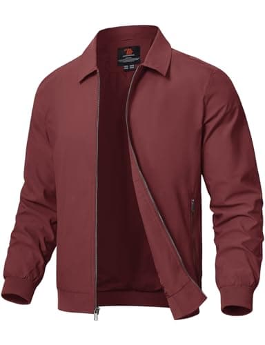 Image of Rdruko Men's Casual Lapel Jacket Lightweight Outdoor Windbreaker Jacket Smart Spring Autumn Jackets for Sport Work Walking Hiking Golf Wine Red M